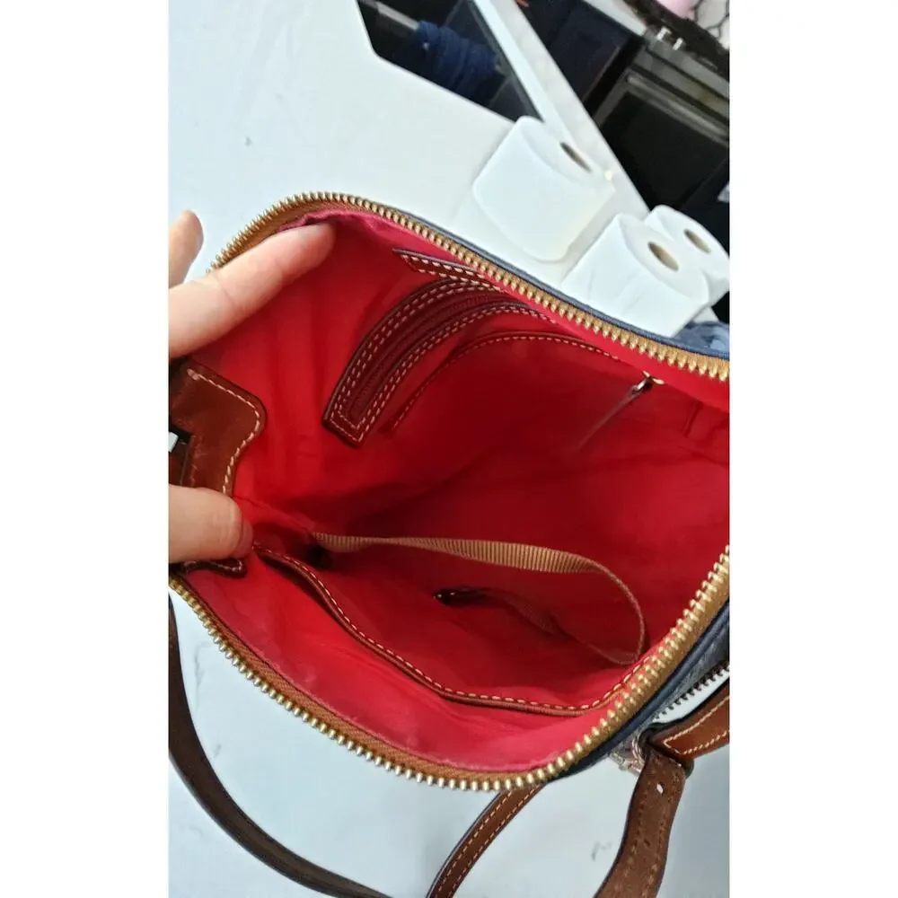 Dooney & Bourke Pebbled Grain leather Crossbody handbag navy/brown old money - Picture 7 of 13